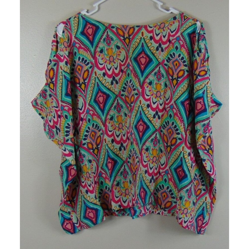 Lilly Pulitzer 100% Silk Trace Cold Shoulder Top Womens Size Medium Crown Jewels